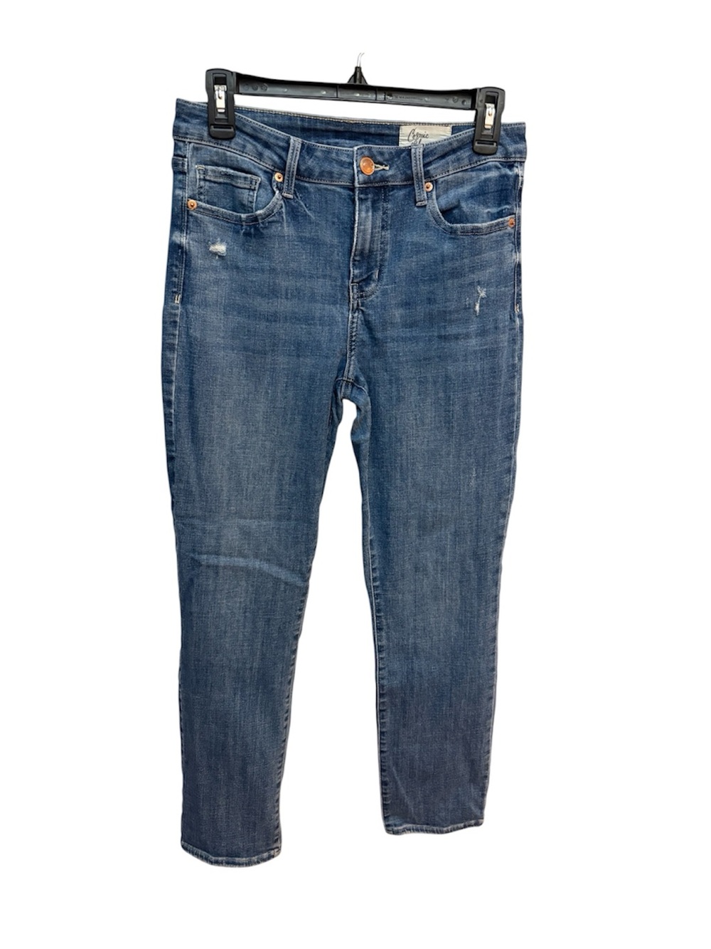 Cosmic Blue Love Mid Rise Skinny Jeans Sz 29T Distressed Stretch Denim Ankle